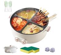 Four Grid Multifunctional Stew Pot, Multifunctional Electric Pot 4 Compartment, 6L Large Capacity Integrated Hot Pot, Electric Caldron with Independent Temperature Control for Home Party