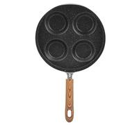 Four Hole Frying Pan Non k Cooking Pan, Breakfast Maker with Wood Handle, 4 In 1 Pancake Pan for Home Kitchen, Restaur, Gas Stove and Induction Cooker, Durable Aluminum