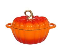 Four hollandais à citrouille Cocotte de cuisson antiadhésive en fonte émaillée 3,8 pintes avec couvercle et bouton(Orange)