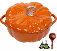 Four Hollandais Citrouille Orange De 4 Litres - Fonte Émaillée, Passe Au Four Jusqu'à 500 °F, Compatible Avec Les Cuisinières Pour Cuisiner/cuire/mariner, Cadeau De Décoration D'Halloween, Thanksgivin