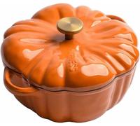 Four Hollandais En Fonte De Citrouille Orange Multi-Capacité - Antiadhésif, Passe Au Four 500 °F, Couvercle Et Poignées Pour Soupe/ragoût/Halloween (1,8 L)