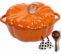 Four Hollandais En Fonte Émaillée Orange De 4 Litres - Avec Couvercle, Antiadhésif, Passe Au Four 500 °F, Cadeau De Décoration D'automne/Halloween/Thanksgiving