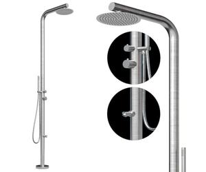 Four & More Douche de Jardin Design - Douche extérieure - Douche de Piscine - Colonne de Douche en Acier Inoxydable brossé V4A / 316 - Modèle Lanikai avec raccordement d'eau Chaude et Froide pour Le