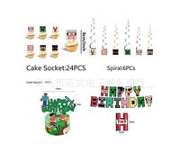 (Four-piece set) My World Party Supplies Set Pixel War Children's Birthday Game Decoration Disposable Paper Plate Set