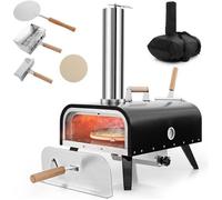 Four Pizza Extrieur Portable COSTWAY-Pierre Pizza 30 cm Rotative-Pole Granuls de Bois-Thermomtre-Couverture-Pelle Pizza