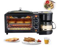 Four portatif for petit-déjeuner, station de préparation du 3 en 1, avec machine à café, poêle antiadhésive, polyvalente, four grille-pain minuterie 30 minutes