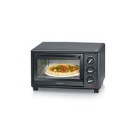 SEVERIN Mini-Four à chaleur tournante 20 L avec pierre à pizza et tournebroche, Four posable 1 600 W design simple et élégant, Mini-four électrique minuteur 120 min, Noir, TO 2079