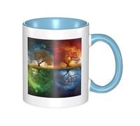 Four Season Tree of Life Tasse à café en céramique bicolore 330 ml - Tasse à thé classique, tasse cadeau, passe au micro-ondes, au bureau et à la maison