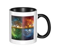 Four Season Tree of Life Tasse à café en céramique bicolore 330 ml - Tasse à thé classique, tasse cadeau, passe au micro-ondes, au bureau et à la maison