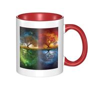 Four Season Tree of Life Tasse à café en céramique bicolore 330 ml - Tasse à thé classique, tasse cadeau, passe au micro-ondes, au bureau et à la maison