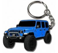 FOUR WHEEL BEAST Porte-clés Jeep Wrangler - Accessoires sous licence officielle Jeep Rubicon JL JKU 2024 2023, bleu, 2" x 1.5"
