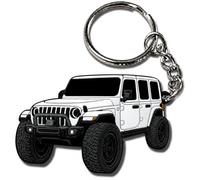 FOUR WHEEL BEAST Porte-clés Jeep Wrangler - Accessoires sous licence officielle Jeep Rubicon JL JKU 2024 2023, blanc, 2" x 1.5"