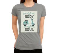 Four Wheels Move The Body Two Wheels Move The Soul - T-shirt rétro pour femme avec inscription en allemand « Move The Soul », gris, 3XL