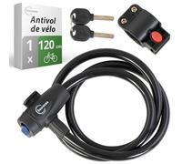 fouraces antivol spiralé pour velo fouraces, 120 cm avec support, 2 clés, 12 mm, câble pour scooter electrique, trottinette électrique, vélo, noir