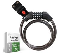 fouraces antivol spiralé pour velo fouraces, 120 cm avec support, cadenas à combinaison à 5 chiffres, 12 mm, câble pour scooter electrique, trottinette électrique, vélo, noir