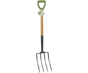 Fourche à Bêcher Jardin 4 Dents Acier KINZO - Manche Bois 105cm & Poignée Ergonomique - Outil Jardinage Sols Durs & Aération