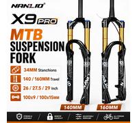 Fourche à suspension pneumatique Nanlio X9 Pro MTB, tiges de 34 mm, débattement de 140/160 mm, 26/27,5/29 pouces, 100x9 100x15 27.5Cone Manual140mm