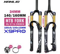 Fourche de Suspension de vélo Nanlio X9 Pro fourche à Air d'huile de vélo vtt 26 27.5 29 pouces 34MM 140/160MM avec bague en métal 27.5 Remote 140mm