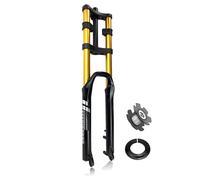 Fourche De VTT À Suspension DH 26/27,5/29 Pouces, Débattement 160 Mm Frein À Disque Fourche Pneumatique 1-1/8 Fourche Droite À Double Couronne Verrouillage Manuel, QR 9 Mm(Gold,27.5in)