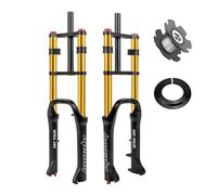 Fourche Fat Bike 4.0" Débattement De 180mm, Fourche À Suspension pour Vélo Électrique 20 Pouces, Réglage du Rebond, Tube Droit De 28,6mm, Frein À Disque, Blocage Manuel 9 * 135mm QR(Gold)