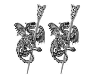 Fourchette à Chignon 2 Pièces Dragon Vintage en Alliage, Nordique | Argenté, Maintien Sûr des Chignons, pour Cheveux Moyens à Épais, Usage Quotidien et Cosplay