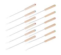 Fourchette à Fondue Manche en Chêne 12 Pièces en Acier Inoxydable | Pointe Petite, Identification des Couleurs, Surface Lisse, pour Fromage, Chocolat, Fruits, Guimauves, Buffet