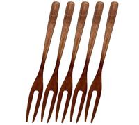 Fourchette à fruits en bois deux dents, fourchette Dessert exquise de couleur noyer for la maison, le Festival du gâteau lune, collation, 5 paquets