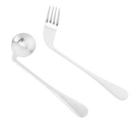 Fourchette Coudée et Cuillère Courbée pour Alimentation, 1 Set | Acier Inoxydable Argenté, Poignée Texturée et Tête Profonde, Prise Gauche pour Repas Doux