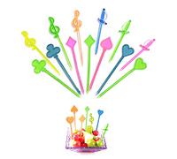 Fourchette de fruits en plastique 100pcs, cure-dents de fruits, accessoires de bento, amour, épée, cartes à jouer, forme symbole musique fourchette de fruits la plaque fruits, décoration de gâteau