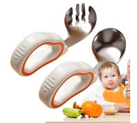 Fourchette et cuillère pour bébé,ensemble fourchette et cuillère pour bébé | Fourchettes cuillères pour tout-petits pour l'auto-alimentation - Ensemble de couverts pour bébé en acier Onlynery