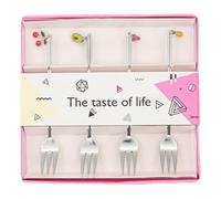 Fourchettes à Dessert Motif Fruit 4 Pièces, en Acier Inoxydable | Finition Miroir sans Bavure, Compactes et Raffinées, pour Gâteaux, Apéritifs, Salons de Thé