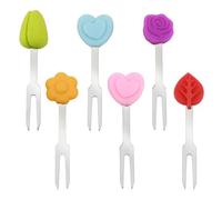 Fourchettes à Fruits en Acier Inoxydable，Mini Cure-Dents Réutilisables Décoration Delstahl Piekser avec Décoration en Silicone, Food Picks Cure-Dents Colorés Faciles à Nettoyer (6)