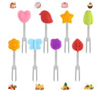 Fourchettes à fruits, en acier inoxydable, pour enfants, réutilisables, avec décoration en silicone, pour fruits, gâteaux et dim sum
