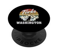 Fourchettes Washington Forest Wolf and Mountains Vintage Retro PopSockets PopGrip Adhésif
