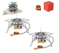 Fourfiy Camp Stove, 9900w/12800w Windproof Camping Stove, Windproof Camping Gas Stove, Features a piezo ignition system and gas canister adapter, Fast Boil and Lightweight Adjustable Flame (2pcs)