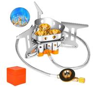 Fourfiy Camp Stove, 9900W/12800W Windproof Camping Stove, Windproof Camping Gas Stoves with Piezo Ignition, Portable Triangular Folding Mini Stoves, Adjustable Flame (12800w Copper Core)