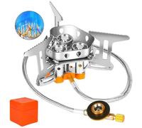 Fourfiy Camp Stove, 9900W/12800W Windproof Camping Stove, Windproof Camping Gas Stoves with Piezo Ignition, Portable Triangular Folding Mini Stoves, Adjustable Flame (9900w Stainless Steel Core)