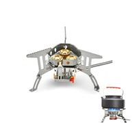 Fourfiy Camp Stove, Windproof Camping Gas Stove, Portable Brass Burners And Triple Brass Burner Design, Compact & Lightweight, Adjustable Flame for Outdoor Cooking (With adapter)