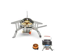 Fourfiy Camp Stove, Windproof Camping Gas Stove, Portable Brass Burners And Triple Brass Burner Design, Compact & Lightweight, Adjustable Flame for Outdoor Cooking (Without adapter)