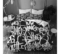 FOURFOOL Parure de lit Adulte,Housse de Couette,étiquettes de Hip-hop Graffiti Street Art,1 Housse de Couette 220 x 240 CM + 2 Taies d'Oreillers 50 x 75 CM