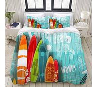 FOURFOOL Parure de lit avec Housse de Couette en Microfibre,Mur de Toit en Bois Graffiti et Planche de Surf Six Couleurs,Sets de Housse de Couette 140x200cm+2 taie d'oreiller 50x75cm