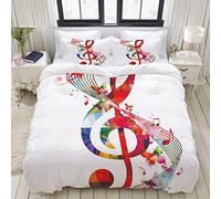 FOURFOOL Parure de lit avec Housse de Couette en Microfibre,Notes de Musique Rhythm Artwork Print,Sets de Housse de Couette 200x200cm+2 taie d'oreiller 50x75cm