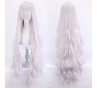Fouriding 100cm Perruques Longues ondulées avec Frange pour Femmes, Perruque Cosplay Naturelle à Cheveux Bouclés Ondulés pour Halloween Fête Costumée Usage quotidien (Argent Blanc)