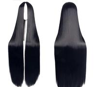 Fouriding 150CM Noir Perruques Longues Raides pour Femmes,Noir Milieu Perruques Droites Perruques Cosplay pour les Fêtes Halloween Cosplay Costumes Usage Quotidien