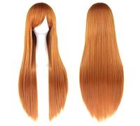 Fouriding 31.5"/80cm Longue Perruque Cosplay Anime Femme Cheveux Longs Raides Perruque Synthétique Quotidienne Parti