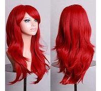 Fouriding 70CM Perruques Cosplay Rousse Femme Bouclés Ondulées avec Frange Synthétiques Halloween Déguisement(Rouge)