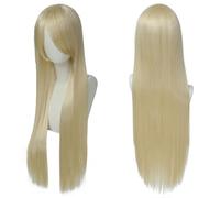 Fouriding 80cm Perruque Longue et Droite de pour Femmes, Frange sur le Côté Perruque Droite pour Cosplay Halloween Fête Costumée Utilisation Quotidienne 31,5 Pouces (Or clair)