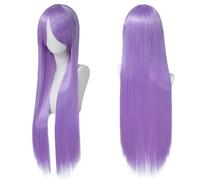 Fouriding 80cm Perruque Longue et Droite de pour Femmes, Frange sur le Côté Perruque Droite pour Cosplay Halloween Fête Costumée Utilisation Quotidienne 31,5 Pouces (Violet)
