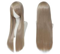 Fouriding 80cm Perruque Longue et Droite de pour Femmes, Frange sur le Côté Perruque Droite pour Cosplay Halloween Fête Costumée Utilisation Quotidienne 31,5 Pouces (Or sable)