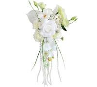 Fouriding Bouquet de mariage blanc et vert pour mariée, chute d'eau, bouquet de mariée, fleurs artificielles phalaenopsis tenant des fleurs pour cérémonie, anniversaire, fête prénuptiale, décoration